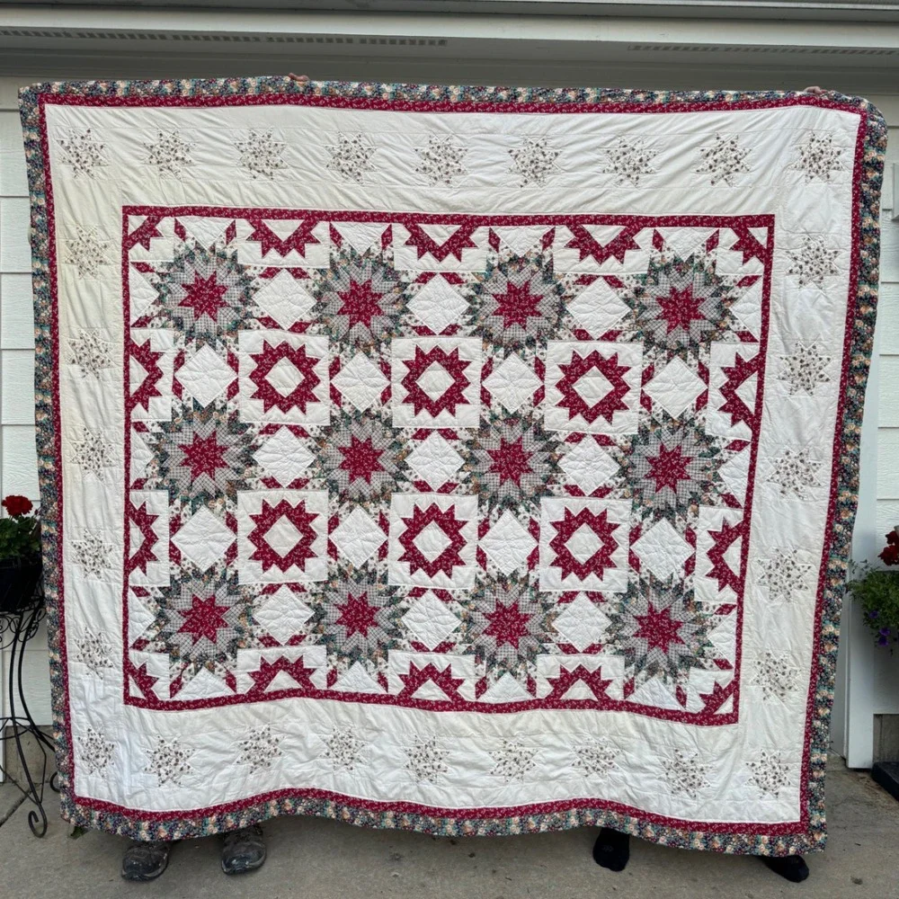 Vintage Americana Star Quilt – Patriotic Red White & Blue Patchwork – Full/Queen